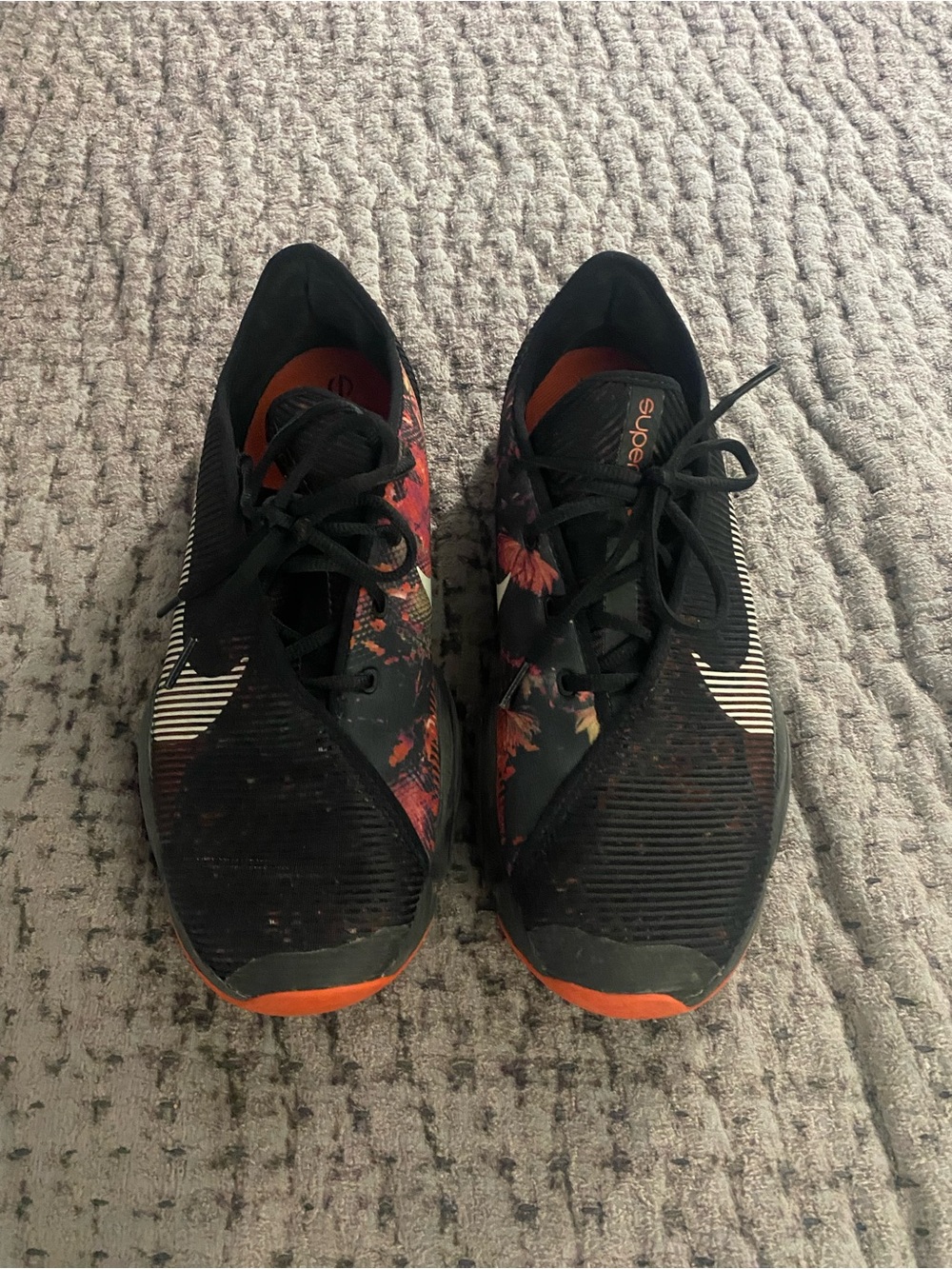 Nike Superrep Black Floral Athletic Sneakers with Redish Orange Accents